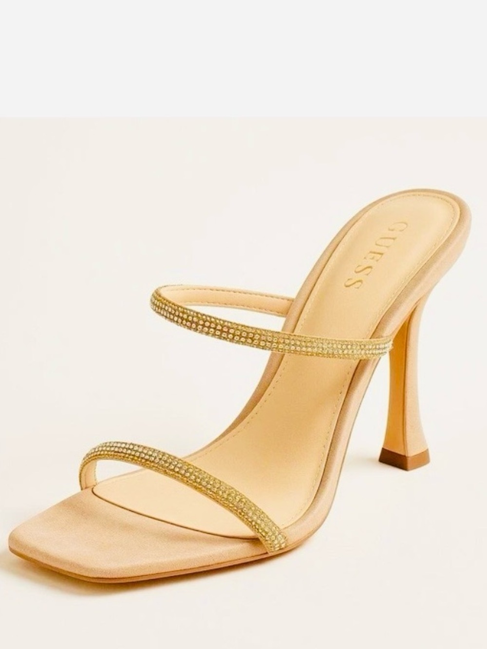GUESS Nude Gold Jeweled GW Habbit Slide Heel NWT 8